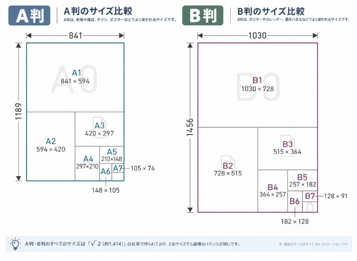 A判・B判サイズ比較図