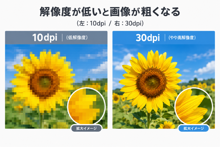 10dpiと30dpiの解像度比較イラスト