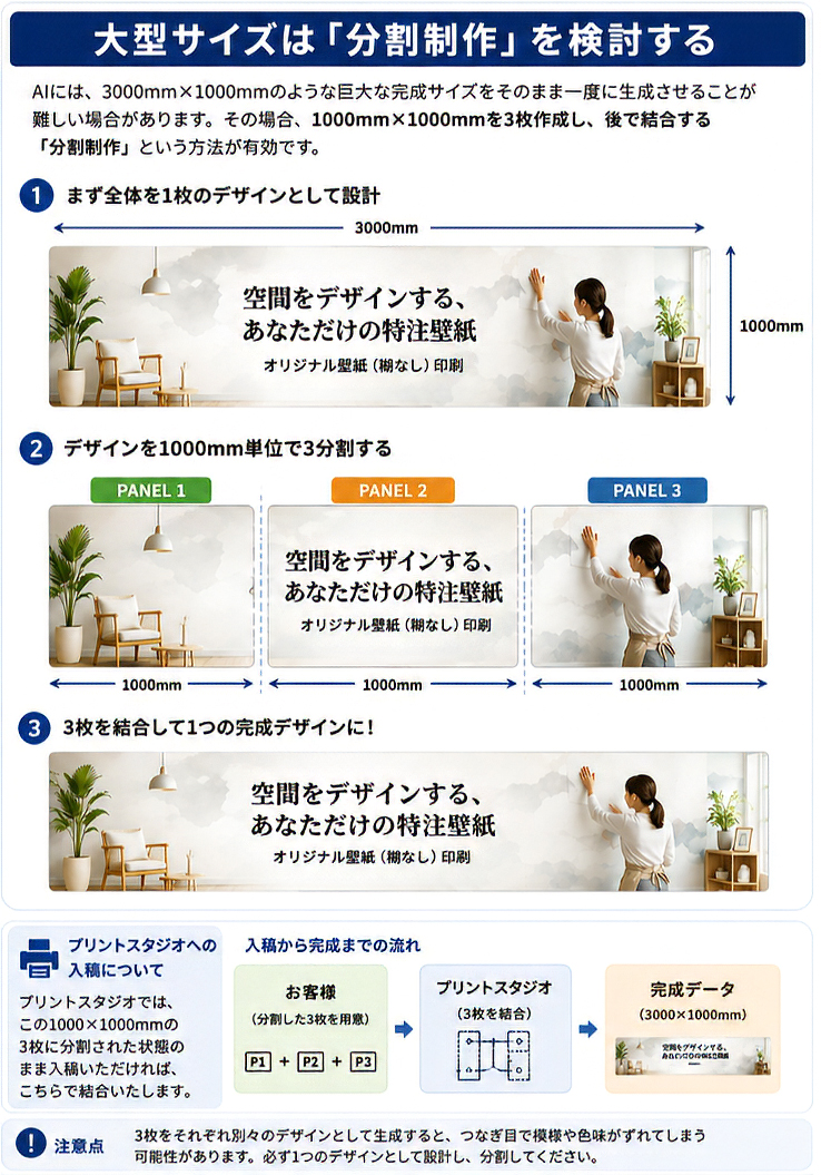 、1000mm×1000mmを3枚作成し、後で結合する「分割制作」